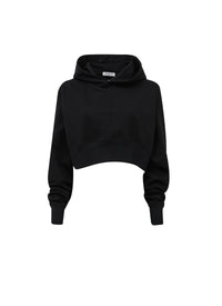 Hoodie court en coton polaire - Noir Alaïa