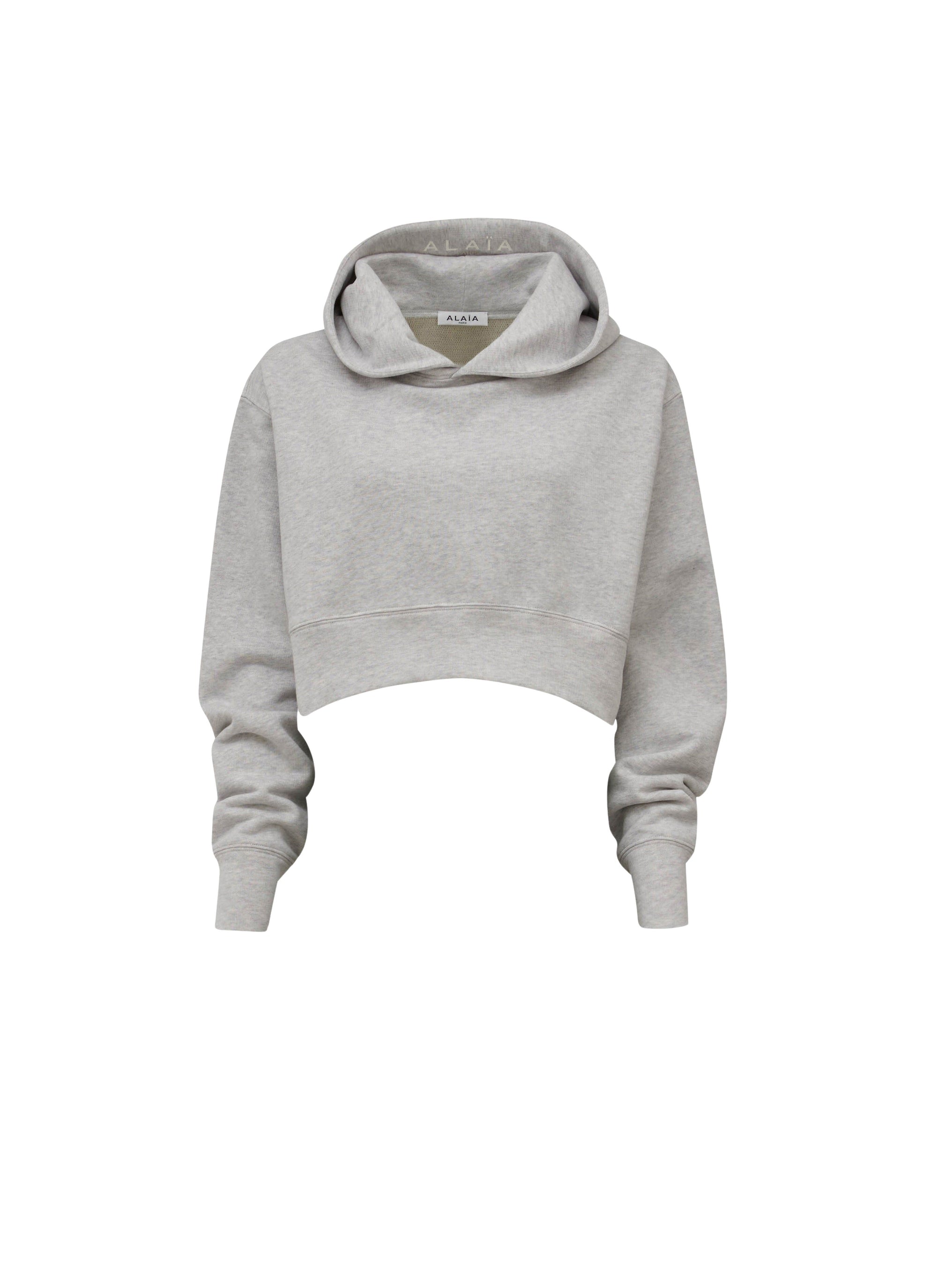Hoodie court en coton polaire - Gris chiné