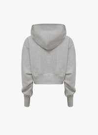 Hoodie court en coton polaire - Gris chiné