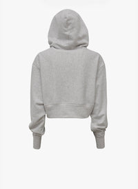 Hoodie court en coton polaire - Gris chiné