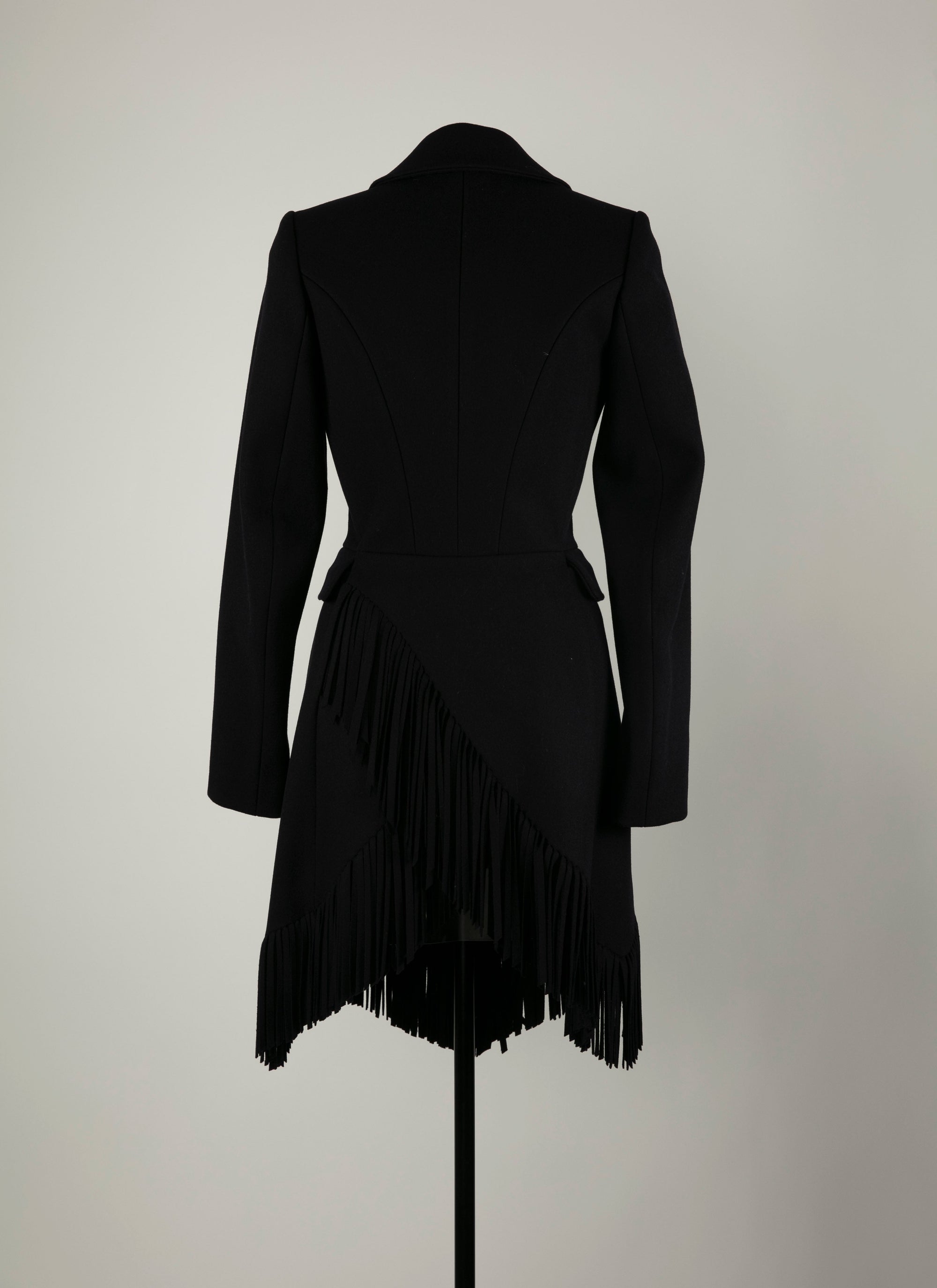 Veste cintrée en laine fine à franges - Nuit