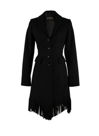 Veste cintrée en laine fine à franges - Nuit