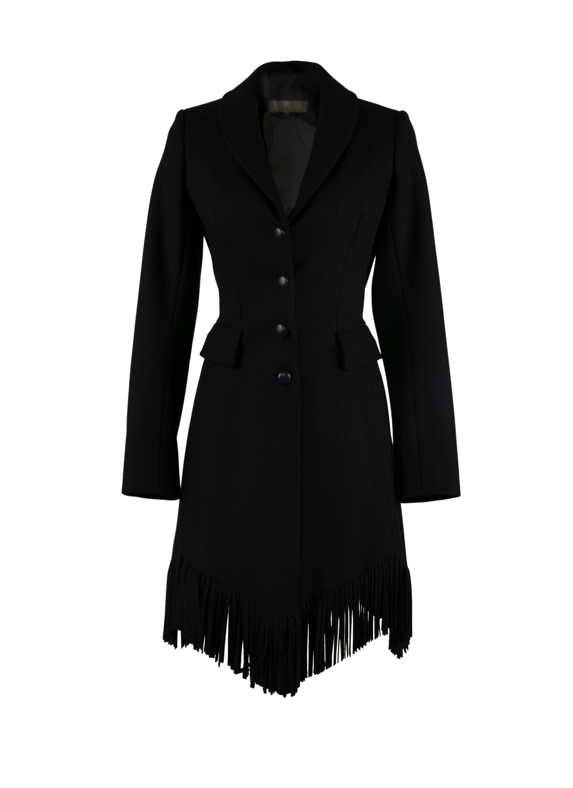 Veste cintrée en laine fine à franges - Nuit