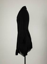 Veste cintrée en laine fine à franges - Nuit