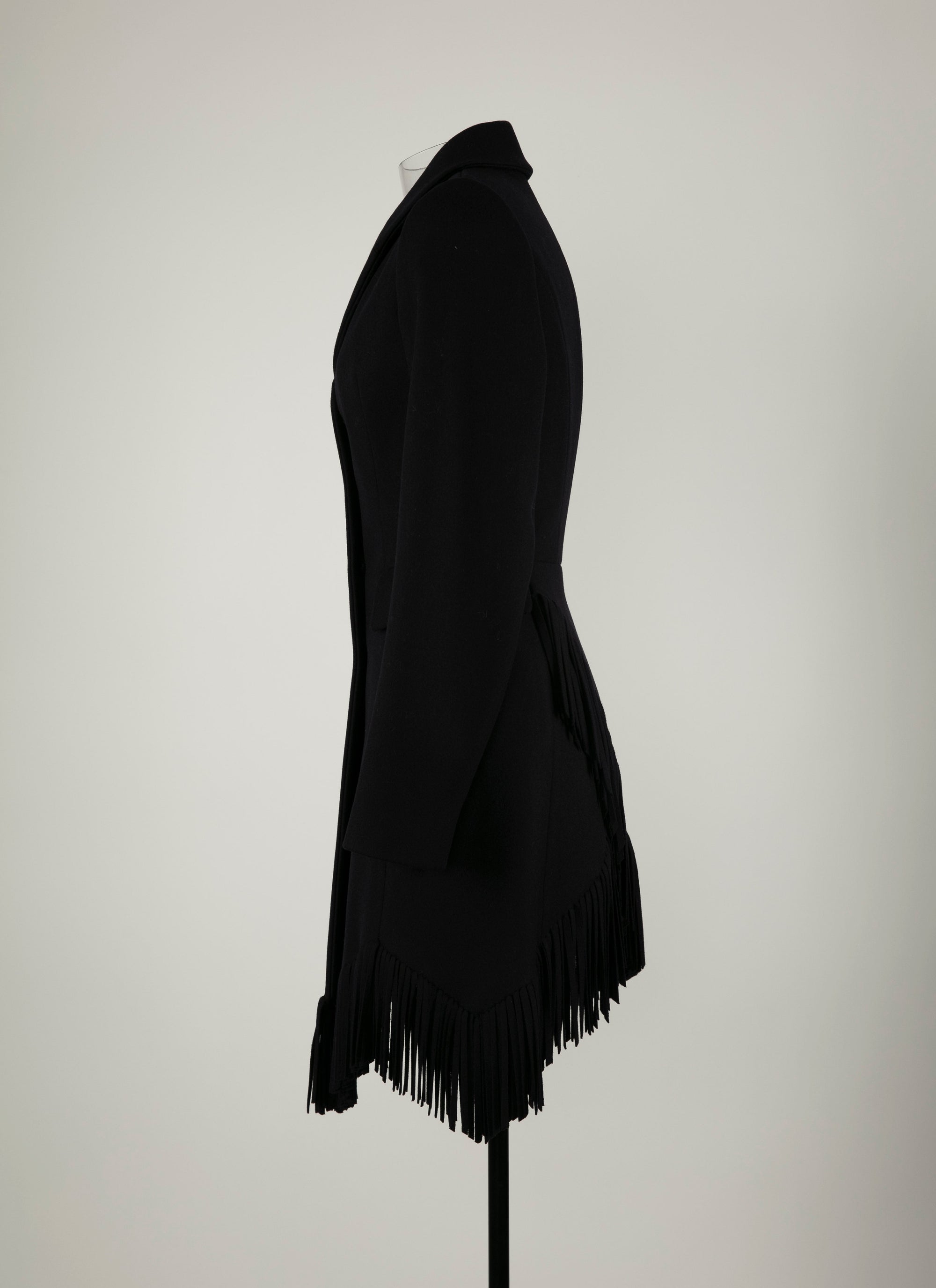 Veste cintrée en laine fine à franges - Nuit