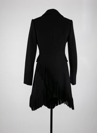 Veste cintrée en laine fine à franges - Noir