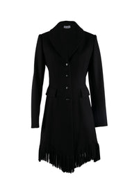 Veste cintrée en laine fine à franges - Noir