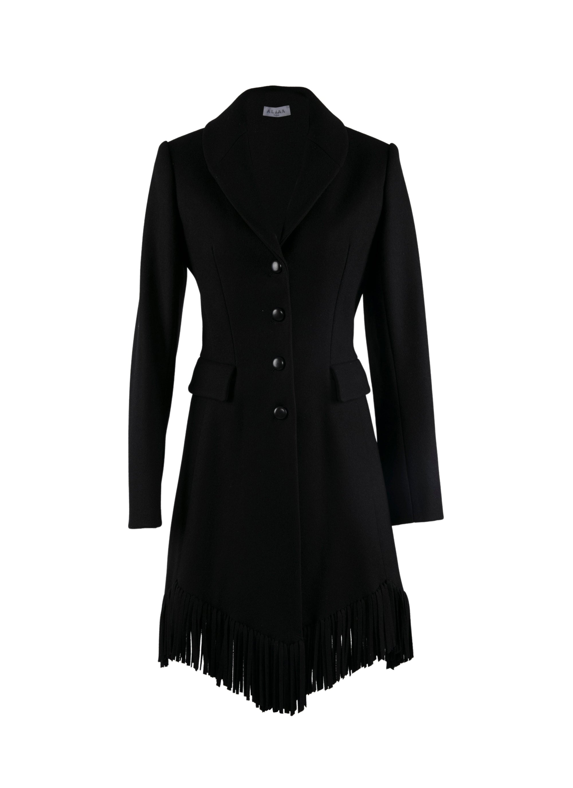 Veste cintrée en laine fine à franges - Noir