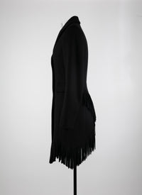 Veste cintrée en laine fine à franges - Noir
