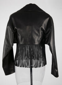 Fringed leather jacket - Black intense