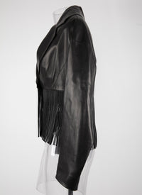 Fringed leather jacket - Black intense
