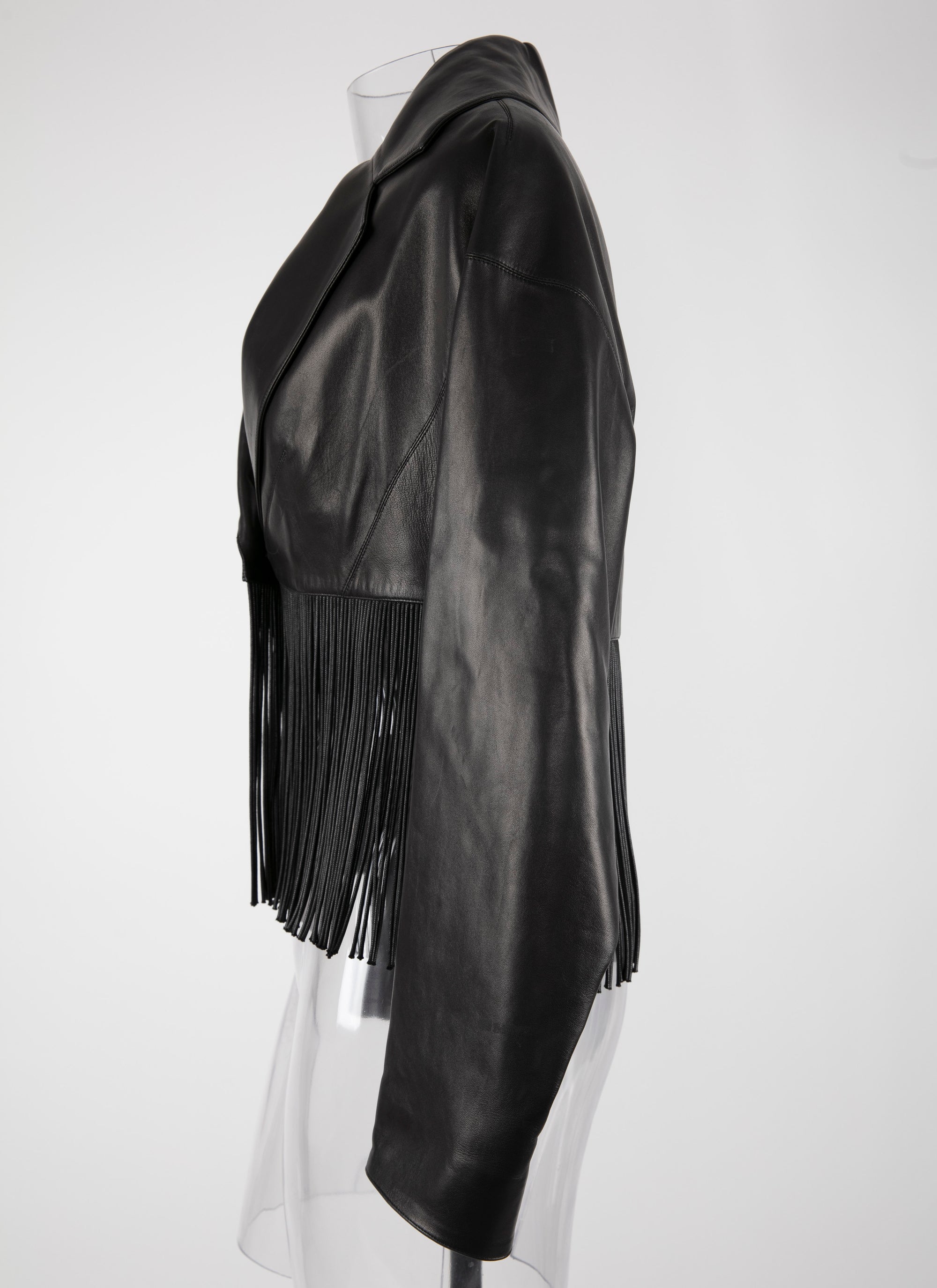 Fringed leather jacket - Black intense