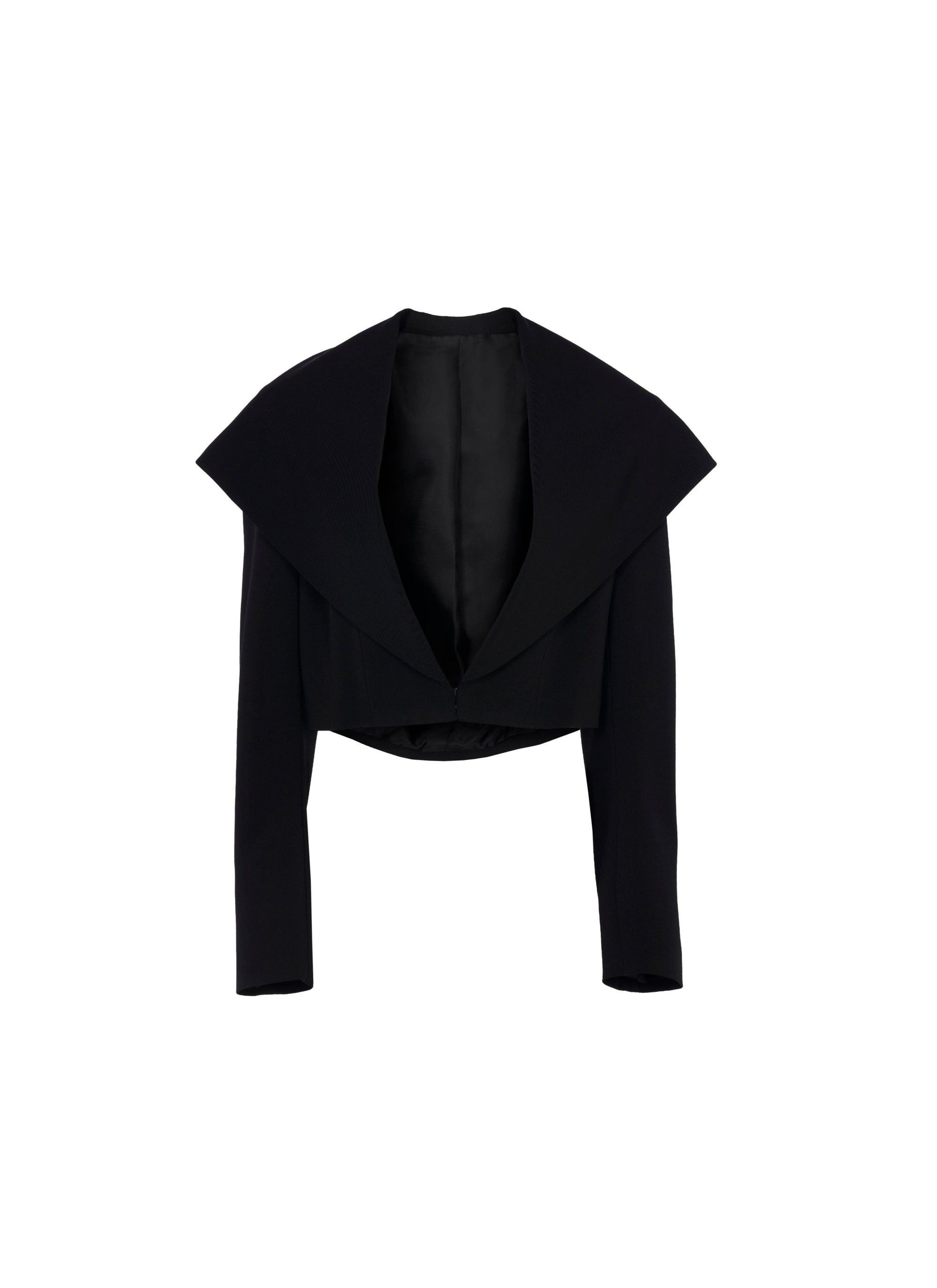 Wool blend jacket with deep collar and hood - Black Alaïa