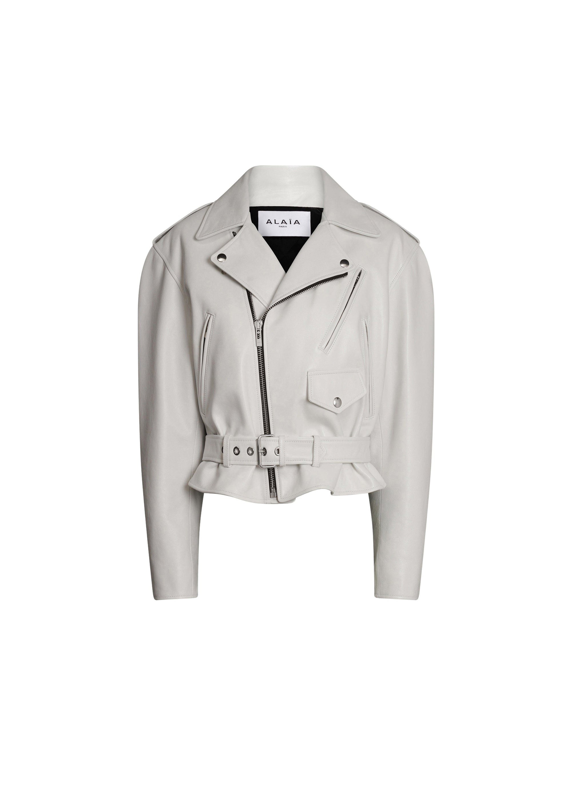 Matte leather biker jacket - White