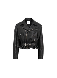 Veste biker en cuir imprimé croco - Noir Alaïa