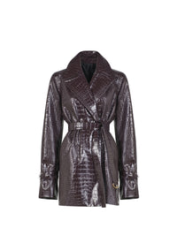 Trench-coat midi à imprimé croco embossé - Burgundy