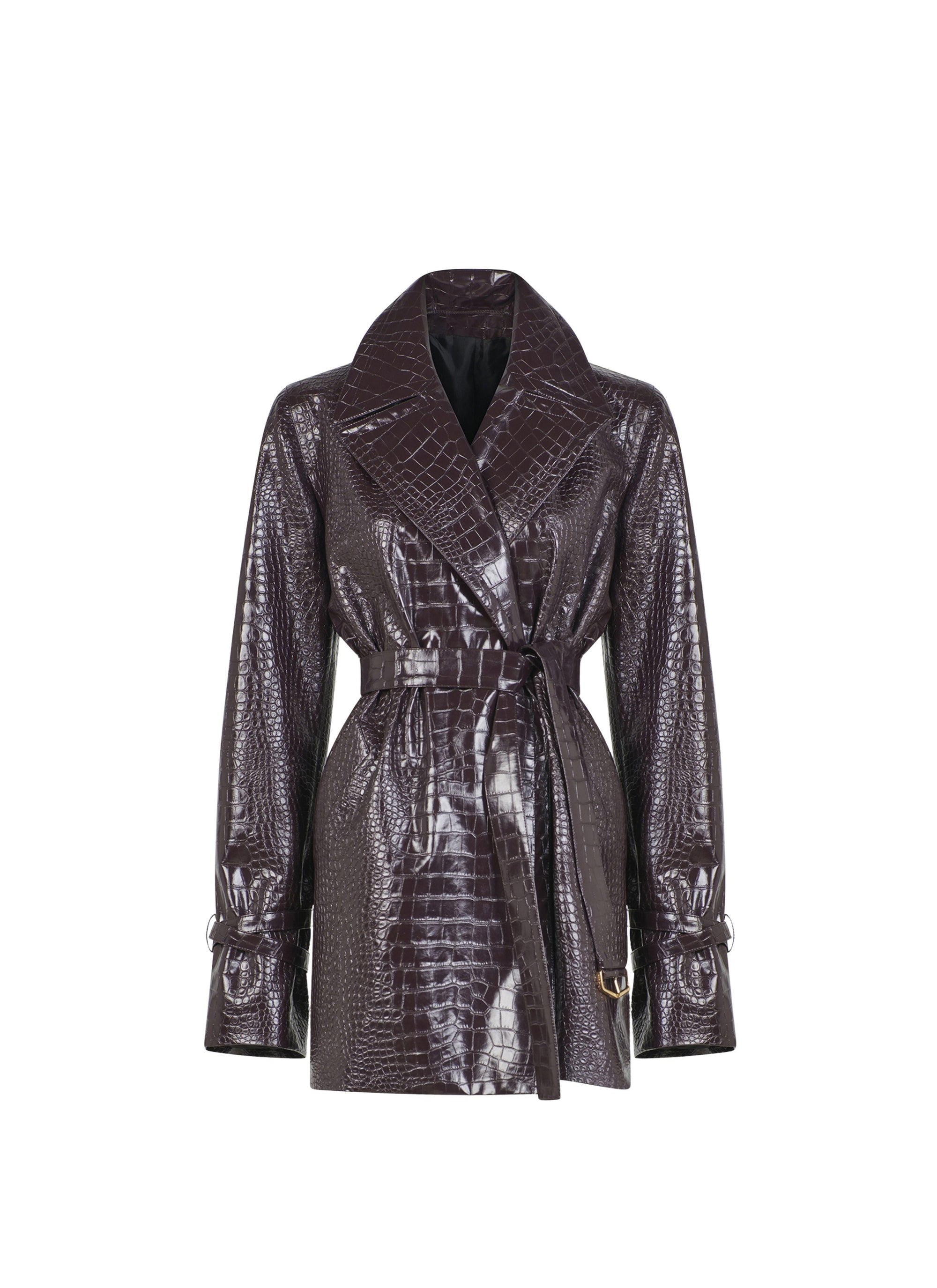 Trench-coat midi à imprimé croco embossé - Burgundy