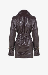 Trench-coat midi à imprimé croco embossé - Burgundy