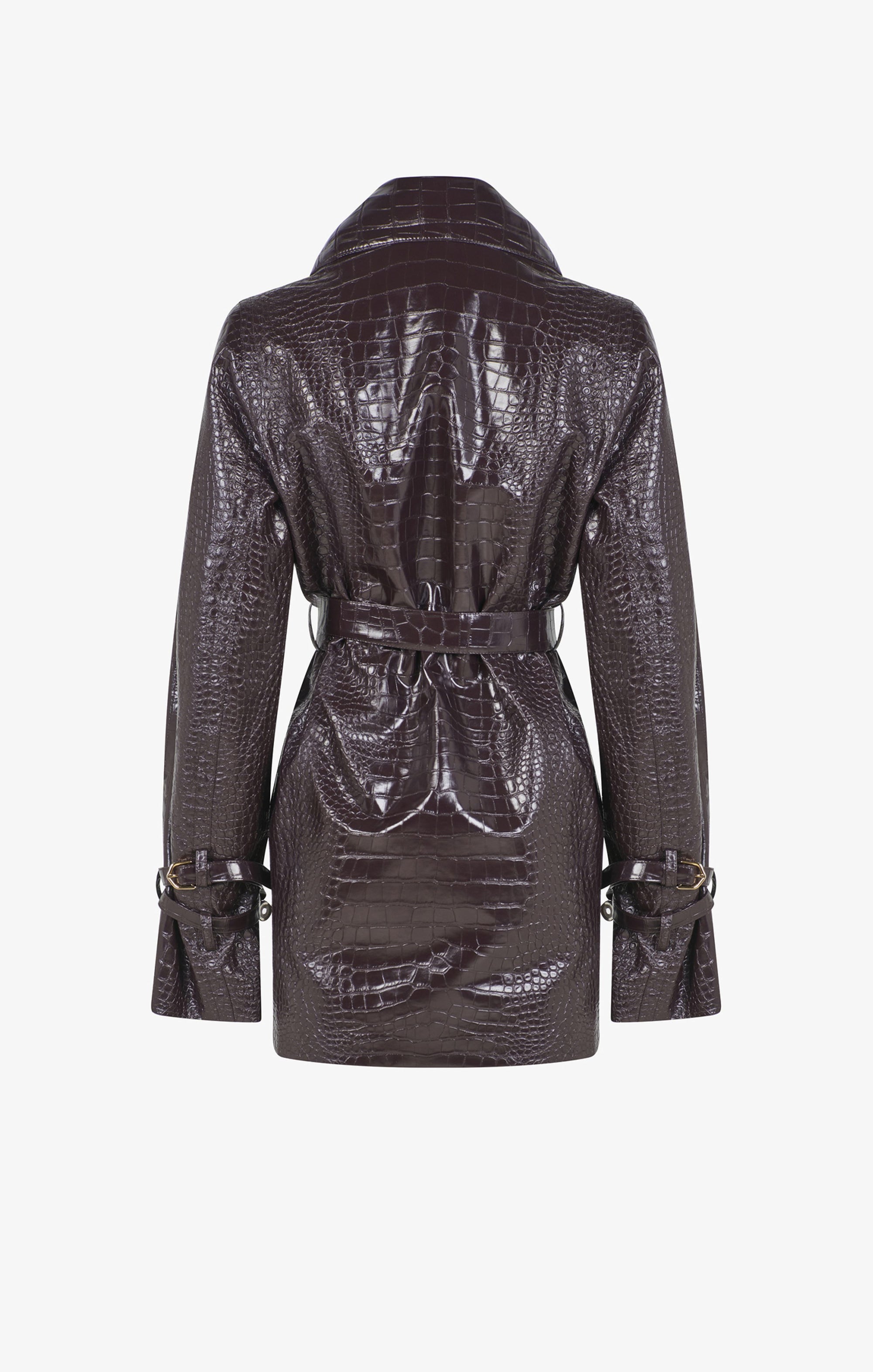 Trench-coat midi à imprimé croco embossé - Burgundy
