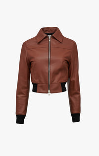 Veste zippée en cuir - Tabac