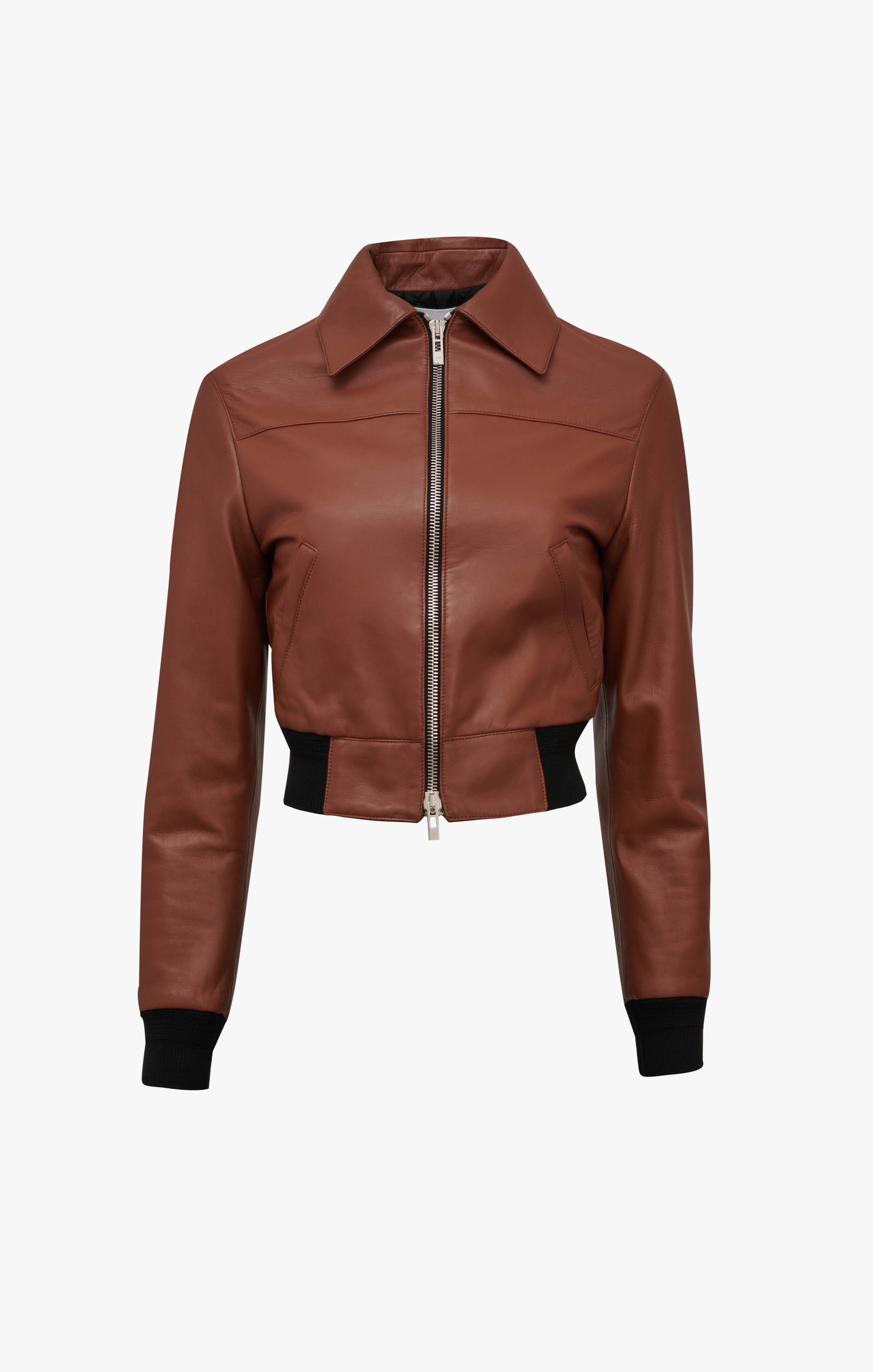 Veste zippée en cuir - Tabac