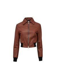 Veste zippée en cuir - Tabac