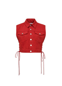 Eyelet denim jacket - Red Alaïa