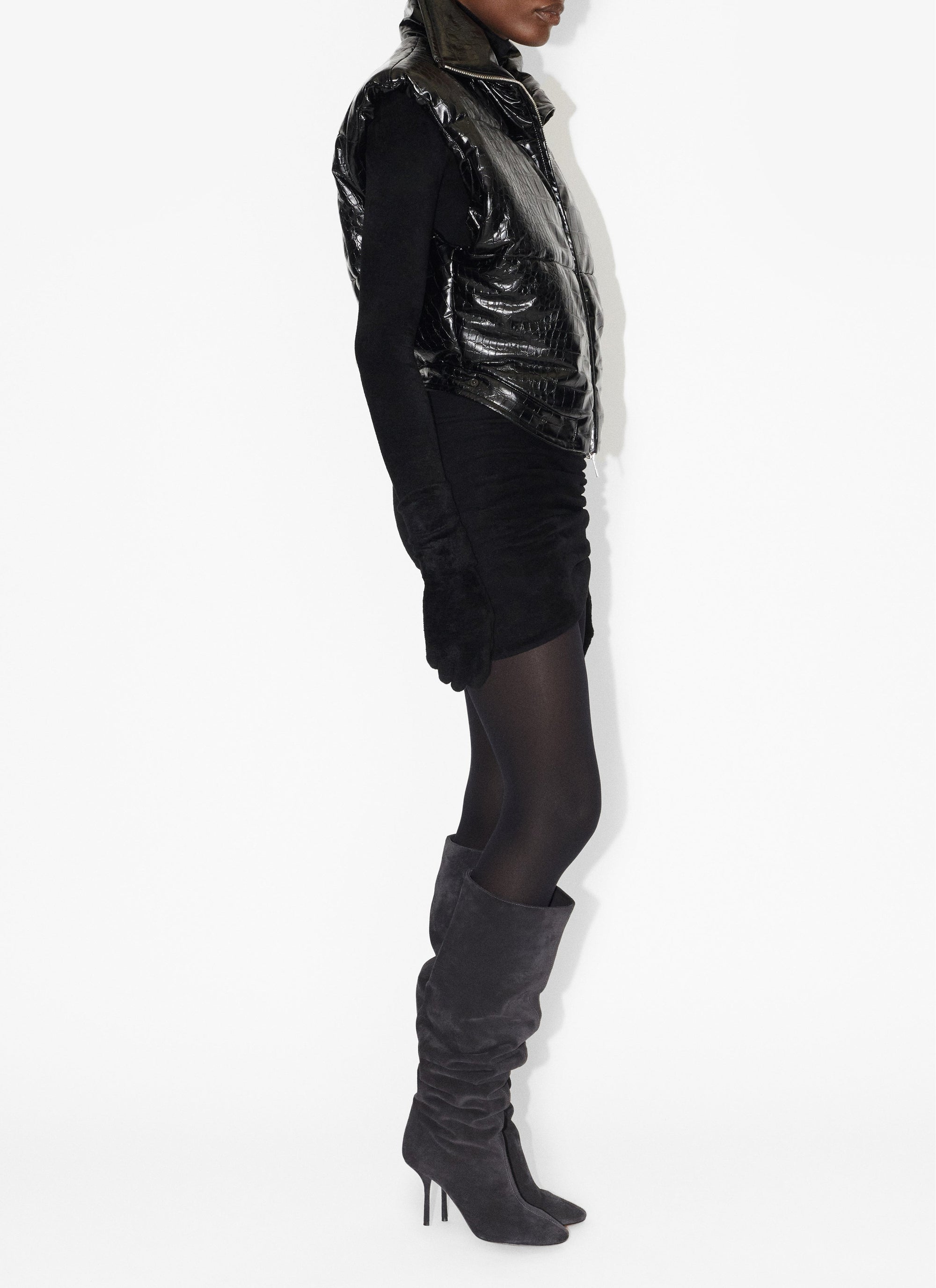 Croco embossed padded jacket - Black Alaïa