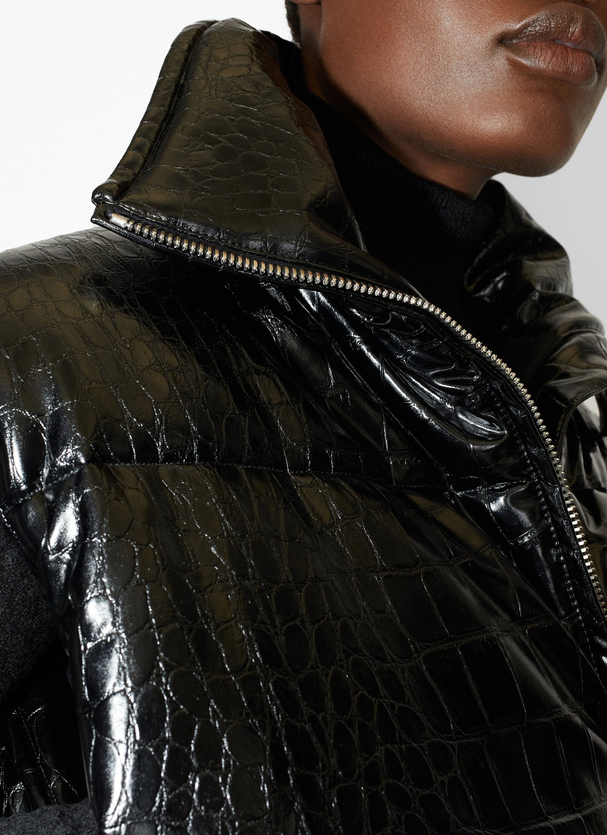Croco embossed padded jacket - Black Alaïa