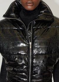 Croco embossed padded jacket - Black Alaïa