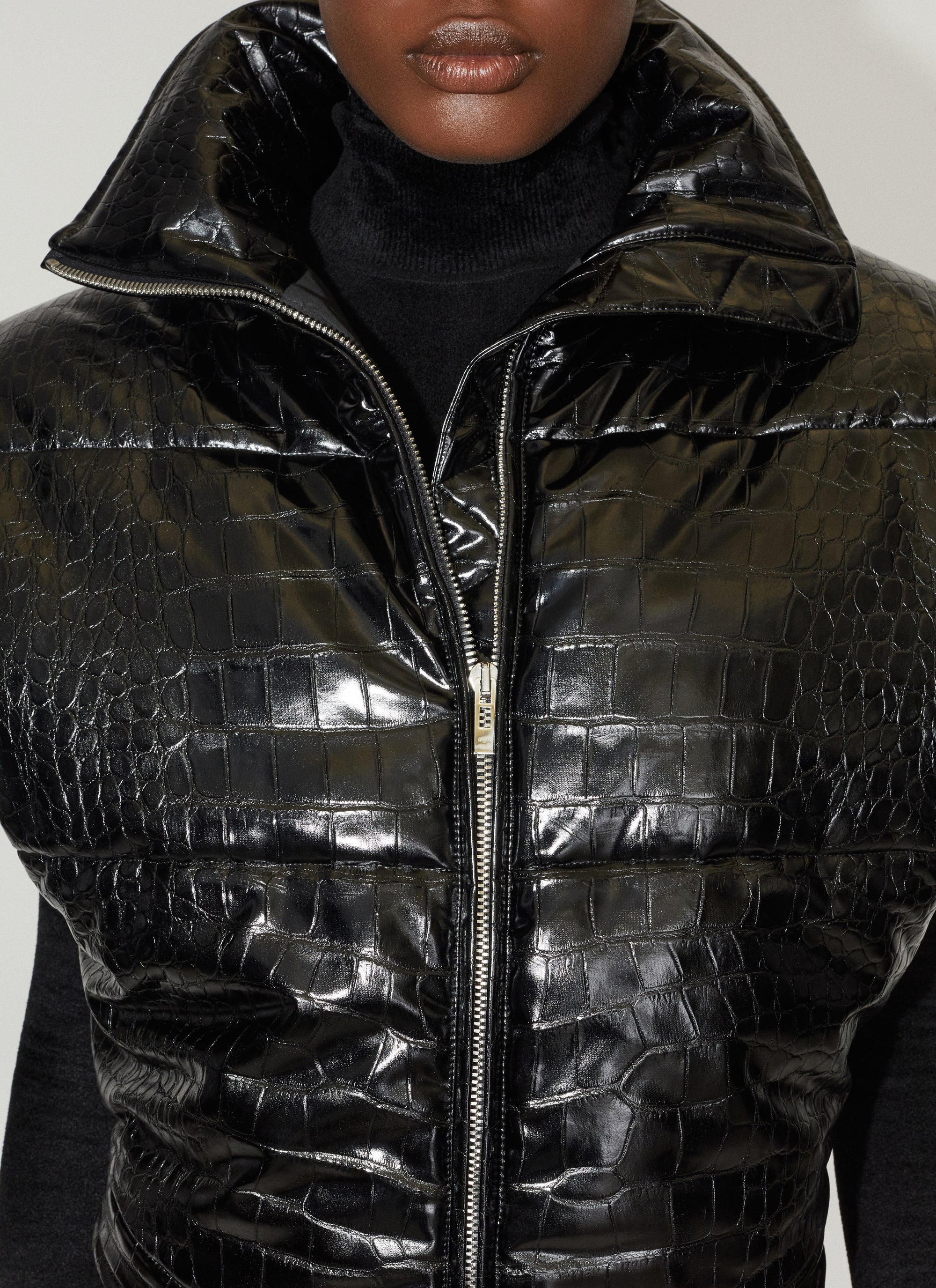 Croco embossed padded jacket - Black Alaïa