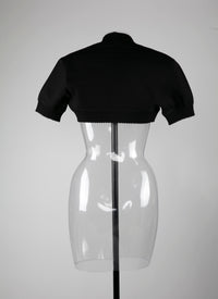 Bolero à manches courtes en maille - Noir