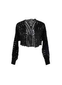 Long-sleeved knitted lace jacket - Black intense