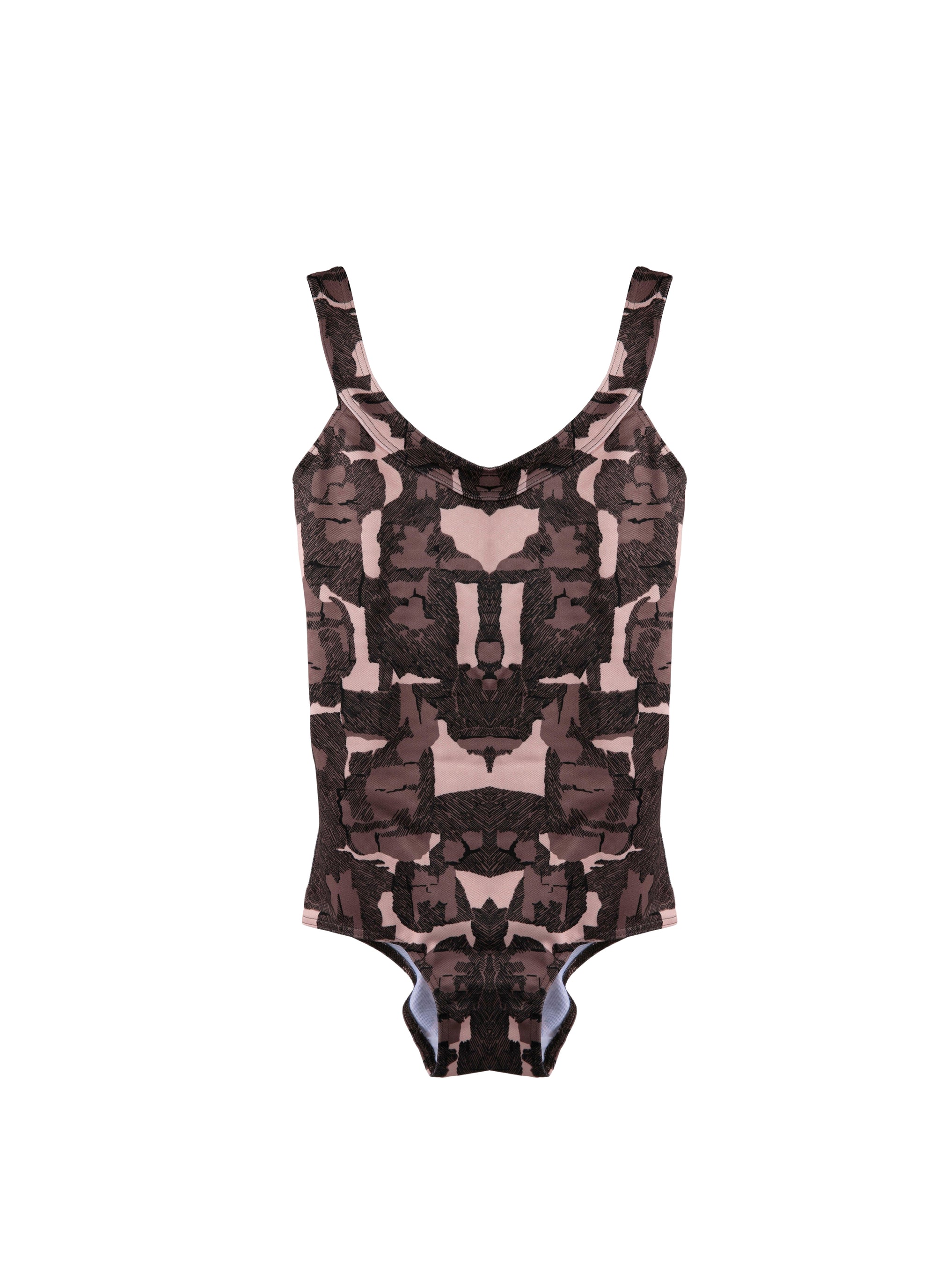 1-piece print swimming costume - Chair & Beige