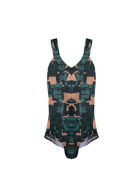 1-piece print swimming costume - Chair & Green