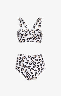 Maillot de bain taille haute à imprimé léopard - Blanc & Noir
