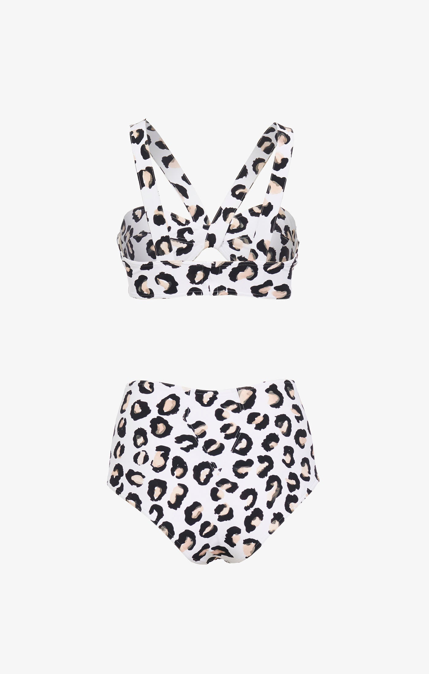 Maillot de bain taille haute à imprimé léopard - Blanc & Noir