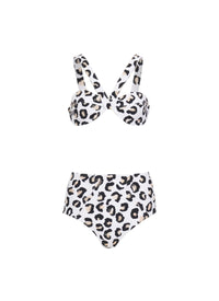 Maillot de bain taille haute à imprimé léopard - Blanc & Noir