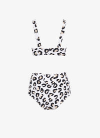 Maillot de bain taille haute à imprimé léopard - Blanc & Noir