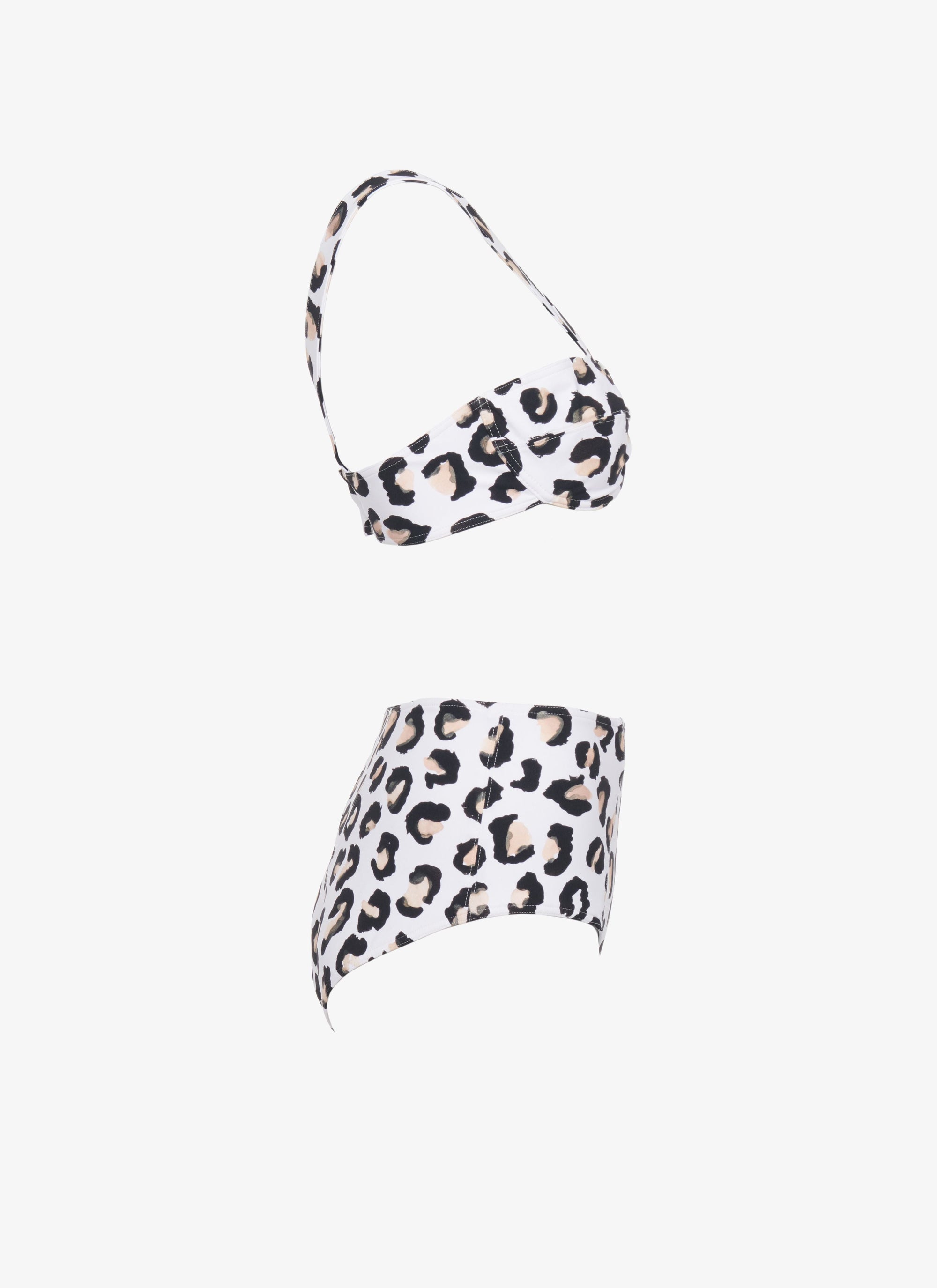 Maillot de bain taille haute à imprimé léopard - Blanc & Noir