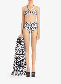 Maillot de bain taille haute à imprimé léopard - Blanc & Noir