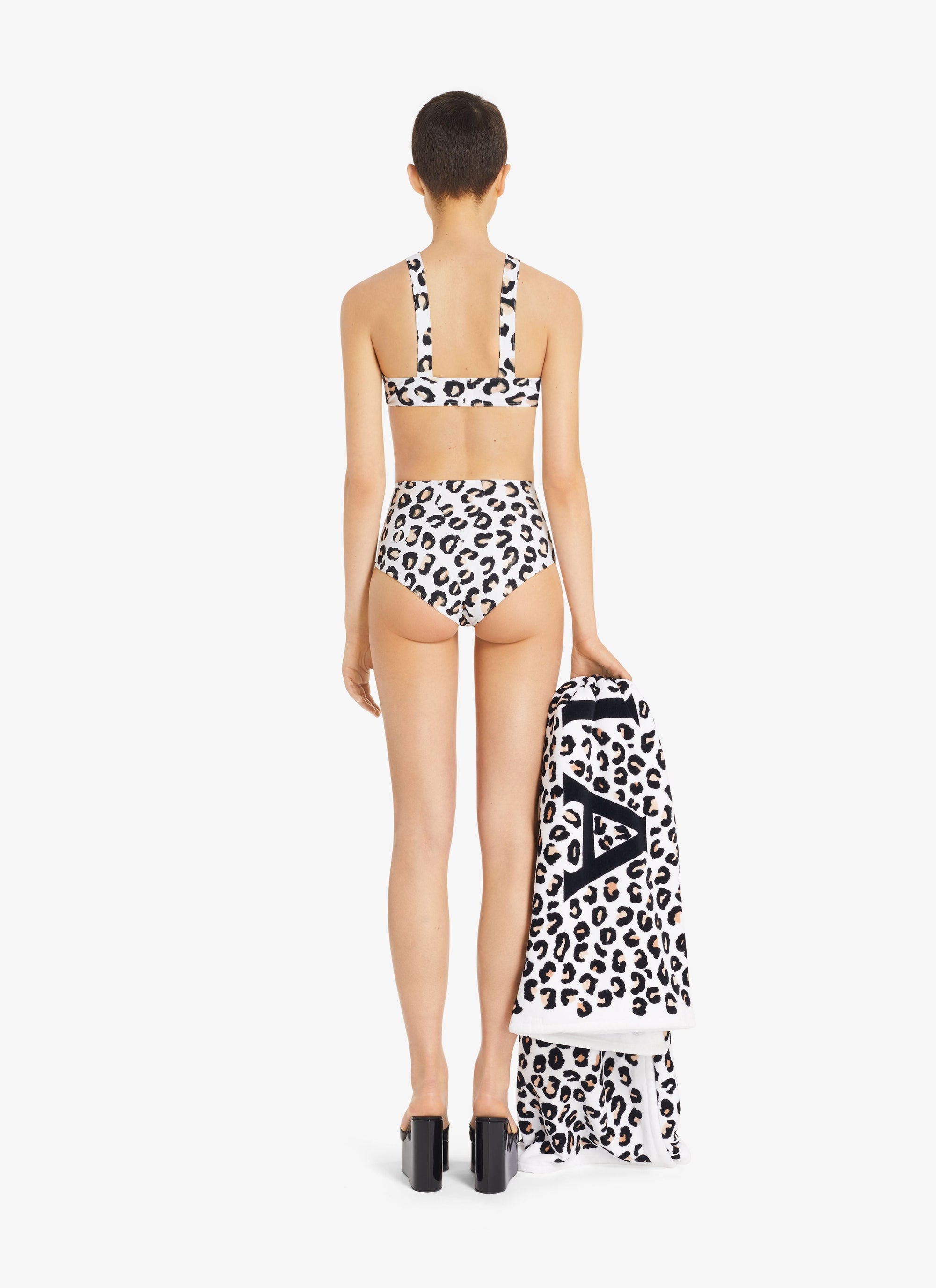 Maillot de bain taille haute à imprimé léopard - Blanc & Noir