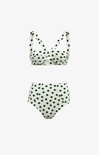 Confetti Swimsuit High Waist - White & Dark Green