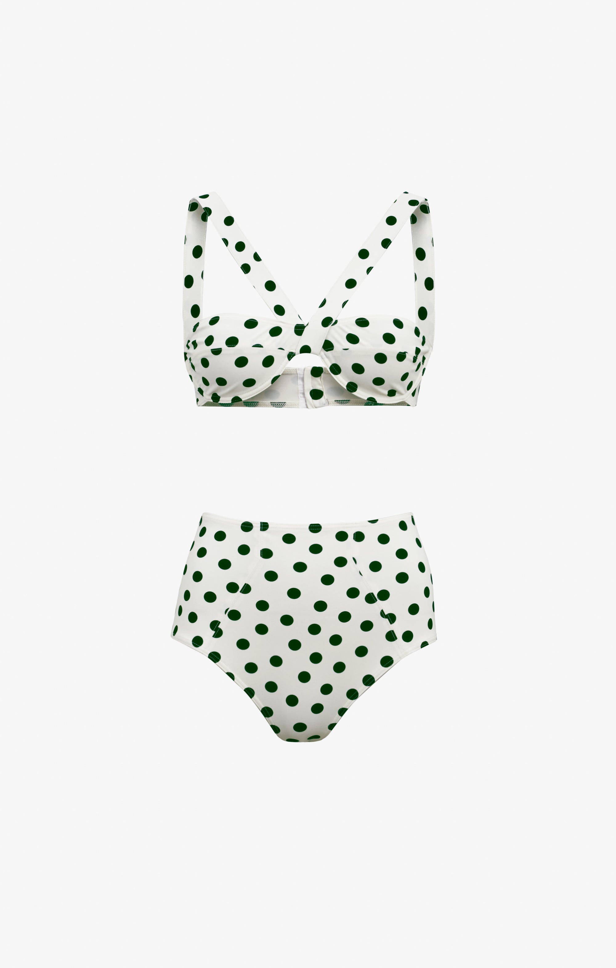 Confetti Swimsuit High Waist - White & Dark Green