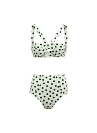 Confetti Swimsuit High Waist - White & Dark Green
