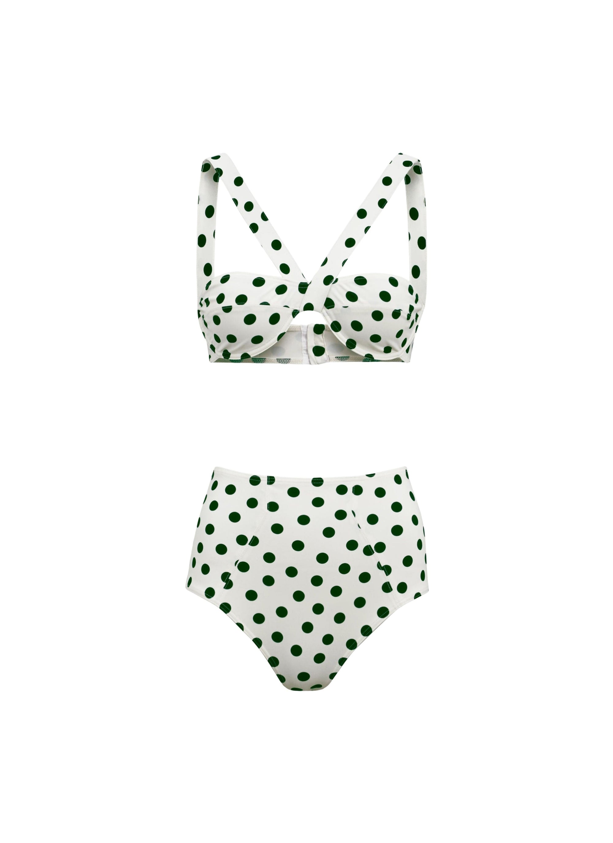 Confetti Swimsuit High Waist - White & Dark Green