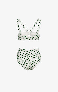 Confetti Swimsuit High Waist - White & Dark Green