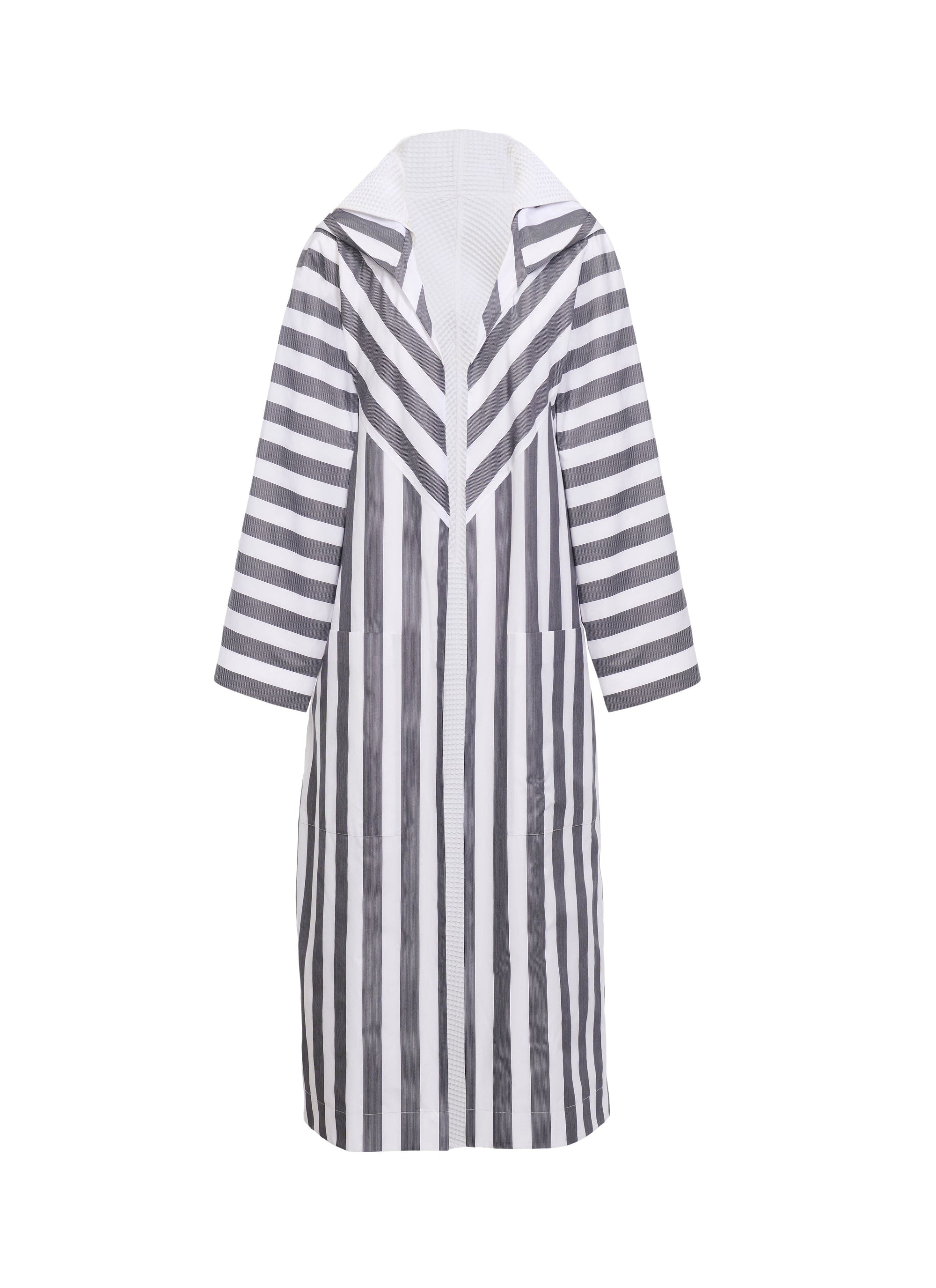 Robe de bain en popeline rayée - Blanc & Noir