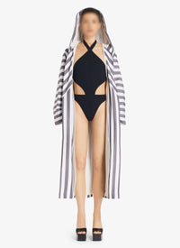 Robe de bain en popeline rayée - Blanc & Noir