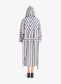 Robe de bain en popeline rayée - Blanc & Noir